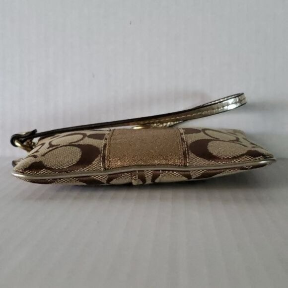 Coach GOLD Signature Logo Canvas Pouch Wristlet Clutch Wallet Bag WOMEN'S WOMANS - Picture 7 of 16